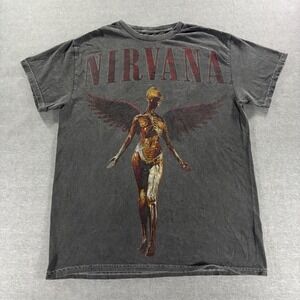 Nirvana In Utero Graphic T-Shirt Mens Small Faded Black Vintage Style Rock Band